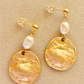 Gold Textured Pearl Drop Earrings