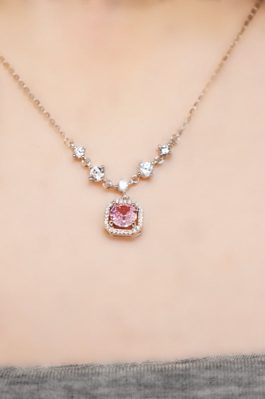 Rose Radiance Pink Zirconia Solid Silver Necklace