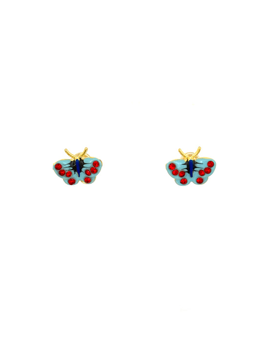 Blue butterfly gold  studs & earclips