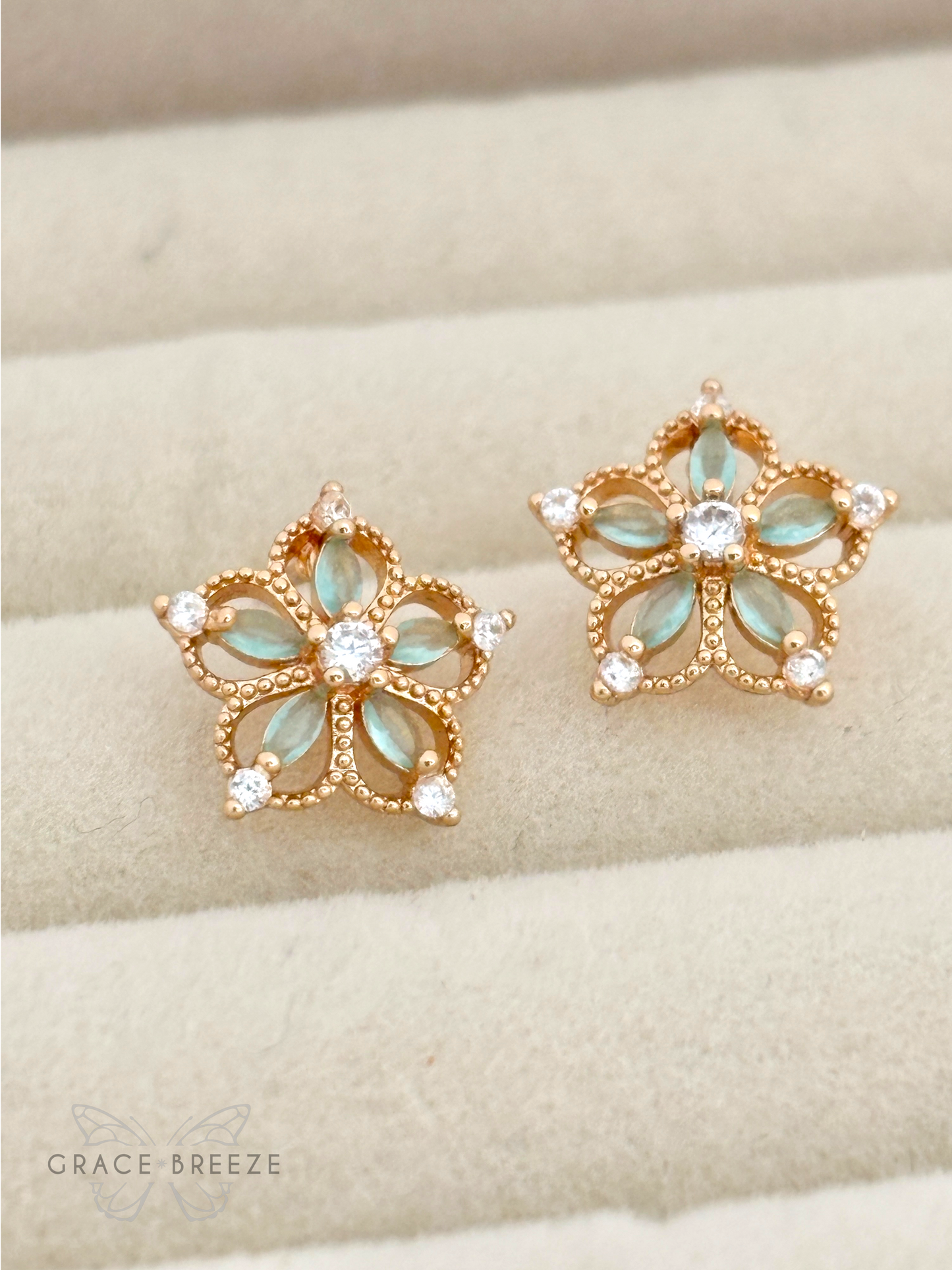 Rose Gold Aqua Blossom Earrings
