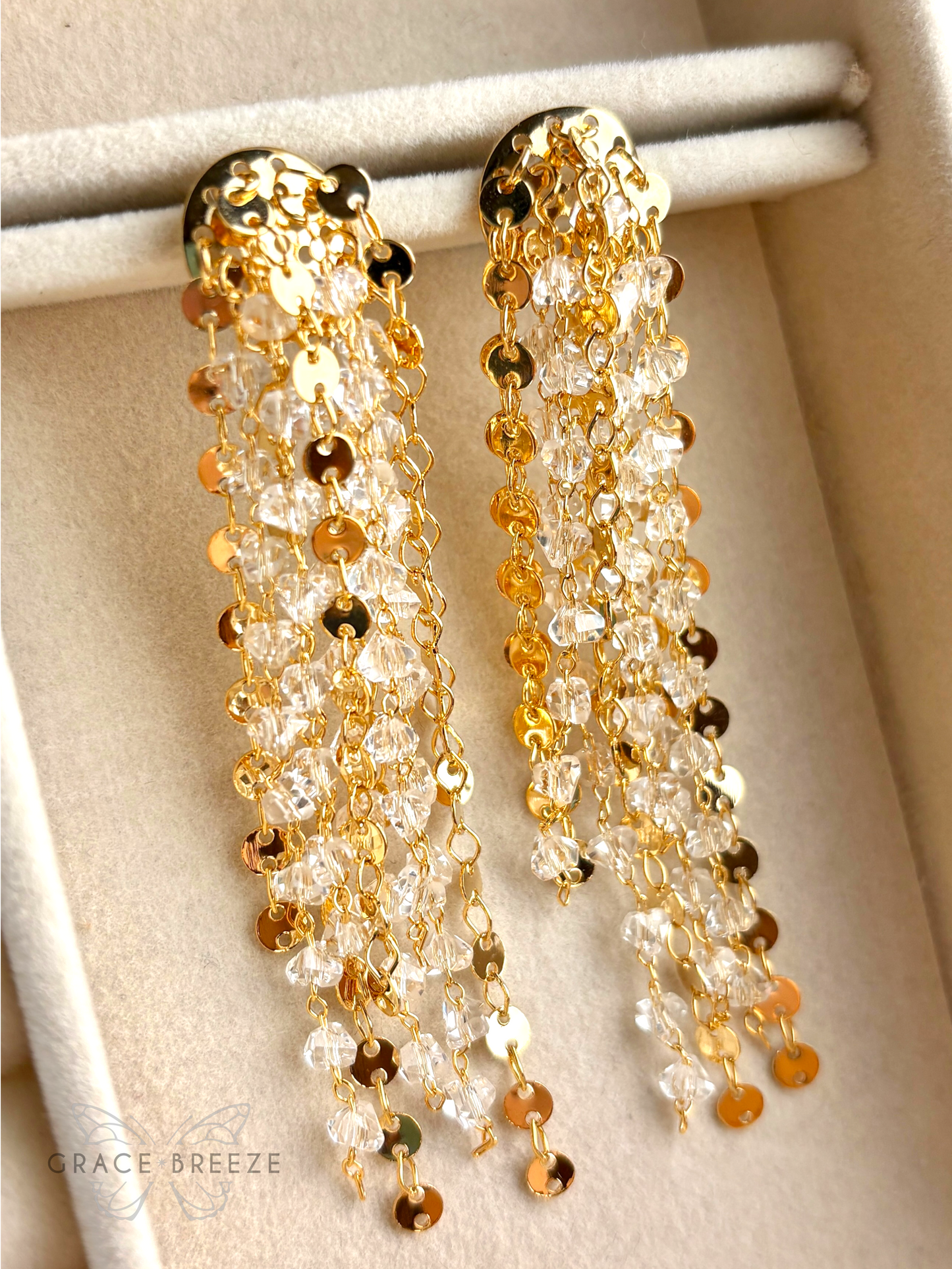 Large Dangle Gold-plated Earrings with Linked Strands