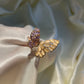 Large Zirconia and Cat Eye Gemstone Butterfly Adjustable Gold Ring