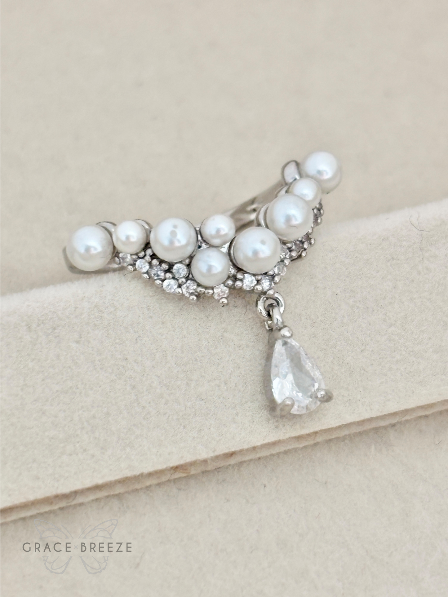 Pearl Droplet Tiara Adjustable Ring