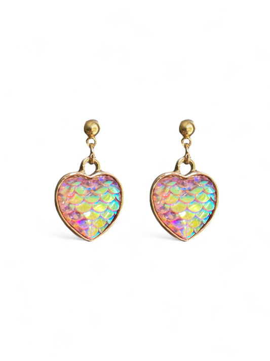 Mermaid Fish Scale Heart Earrings