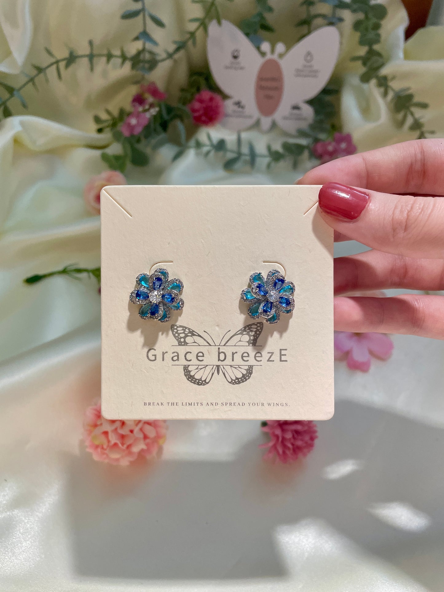 Blue Flower Zirconia Earrings