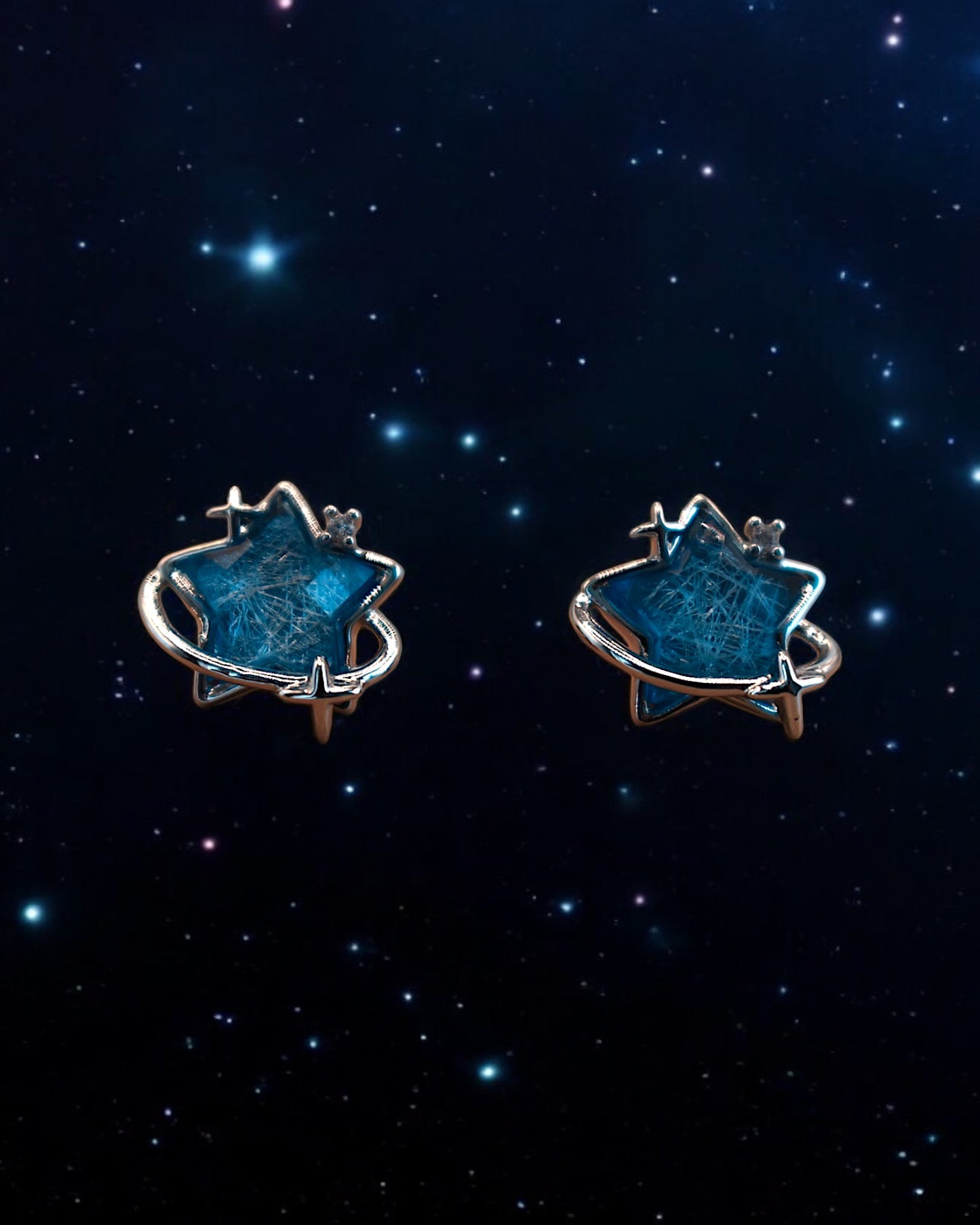 Blue Star Orbit Earrings