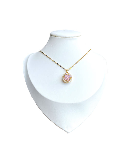 Pink Pendant Gold Rotating Necklace