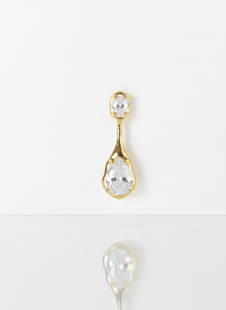 Gold-plated  Zirconia Warped Teardrop Jacket Earrings
