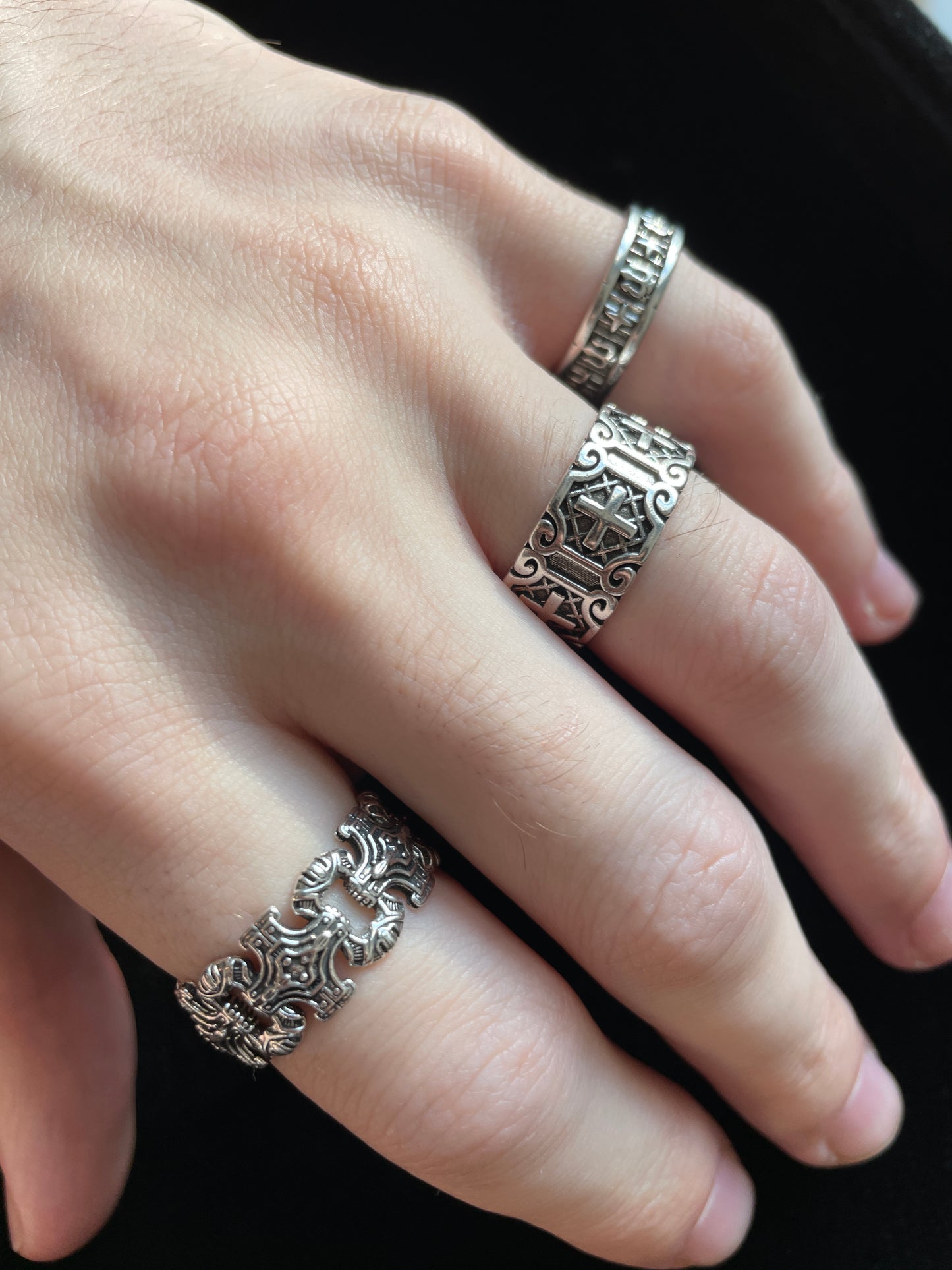 Thick Cross Silver Band Rings