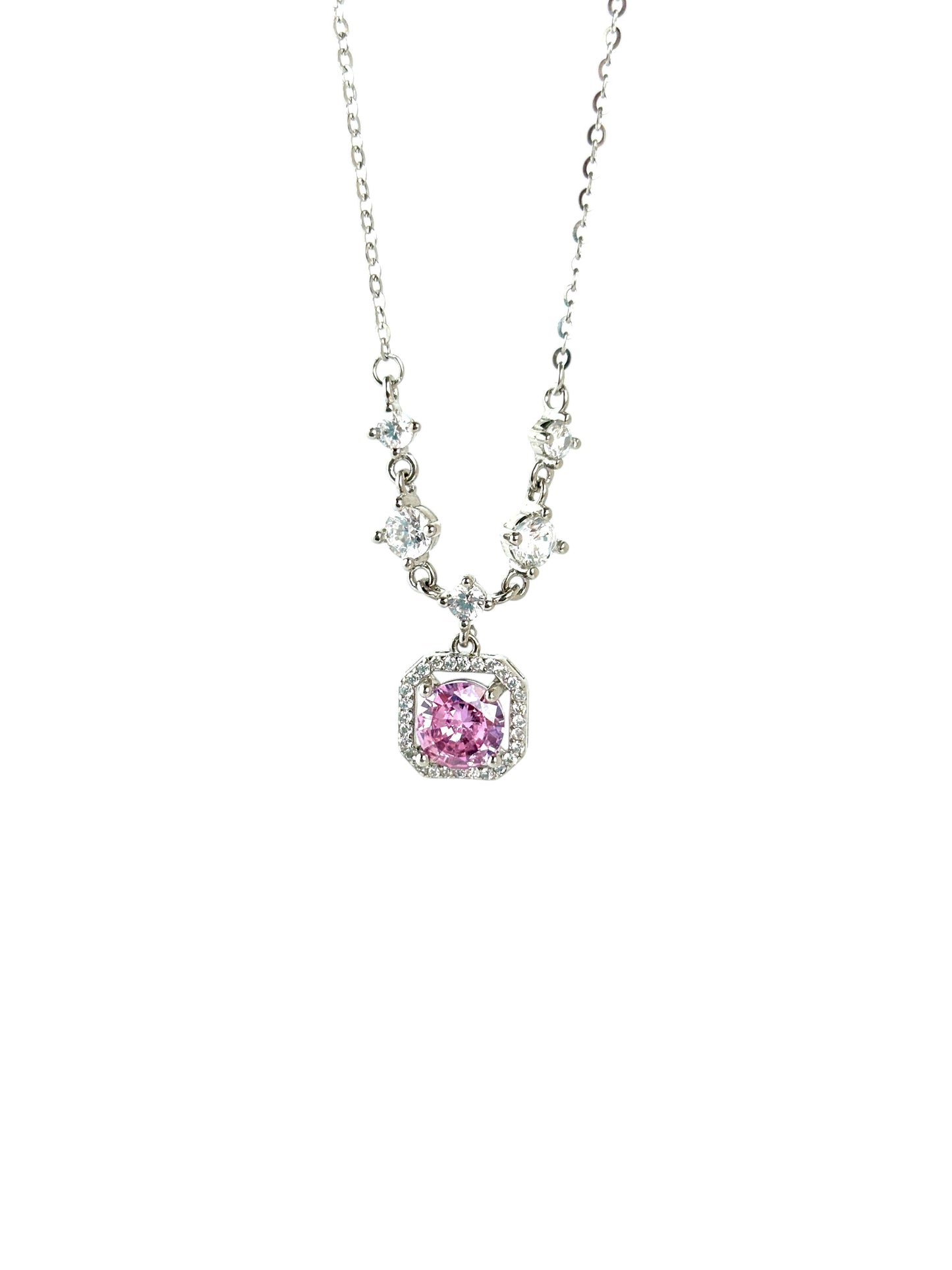 Rose Radiance Pink Zirconia Solid Silver Necklace