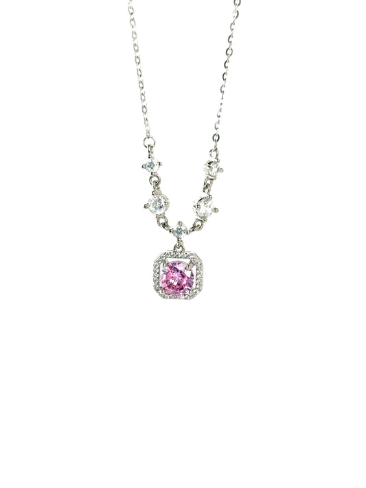 Rose Radiance Pink Zirconia Solid Silver Necklace