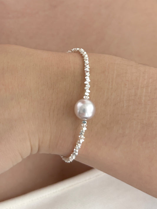 Solid Silver Faux Pearl Nugget Bracelet