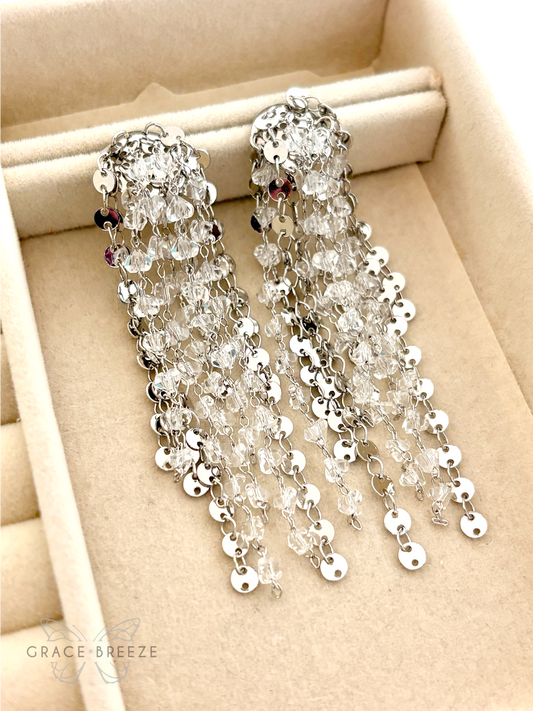 Large Dangle Silver-Plated  Earrings  with Linked Strands