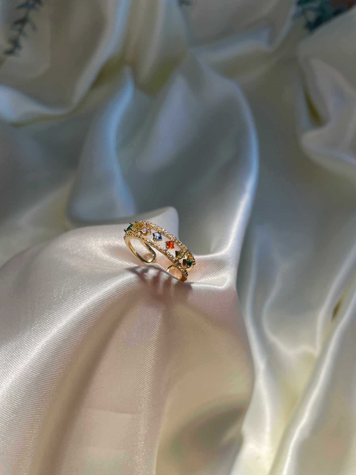 Gold Multi Gem Adjustable Ring