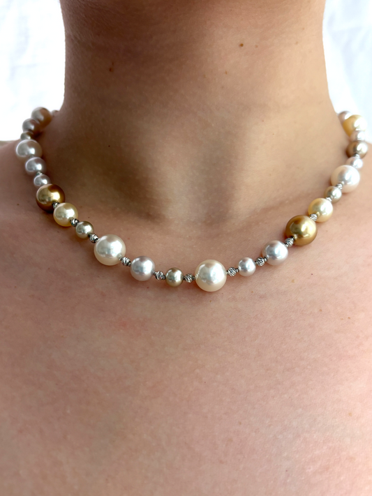 Ombré faux pearl silver necklace