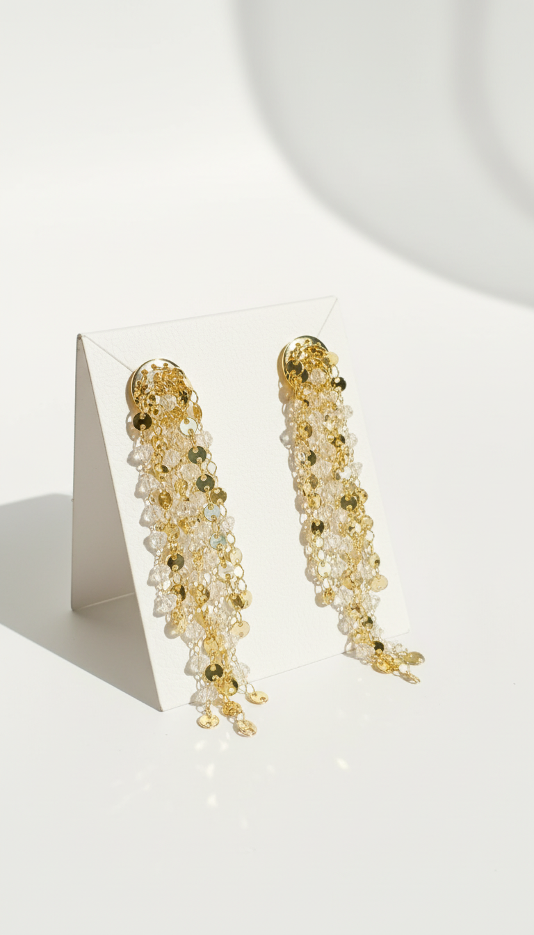 Large Dangle Gold-plated Earrings with Linked Strands