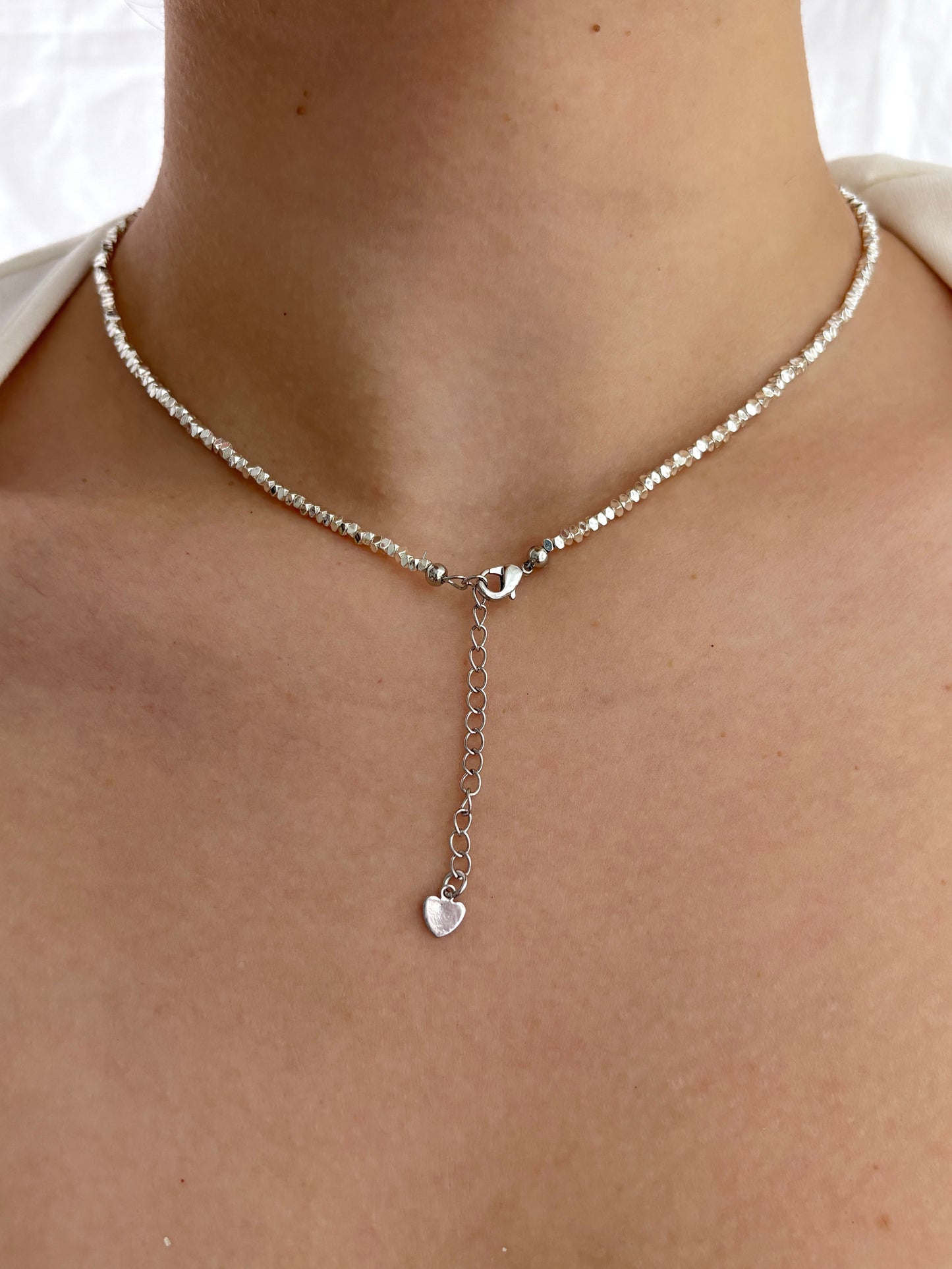 Solid Silver Faux Pearl Nugget Necklace