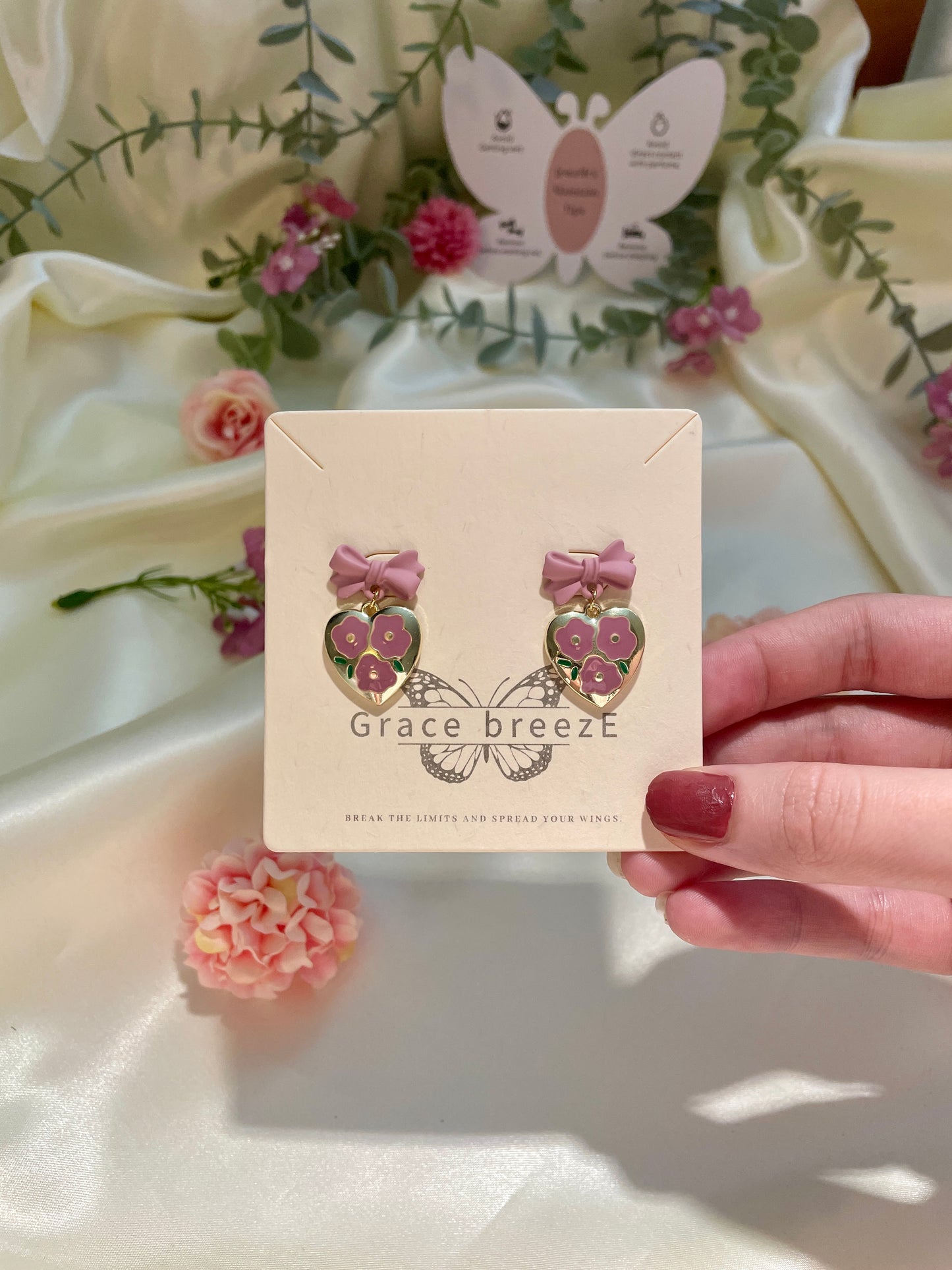 Gold Coquette Floral Heart Earrings