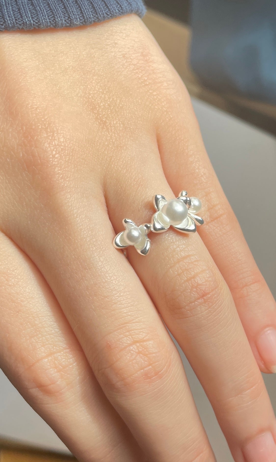 Pearl Flower Adjustable Ring