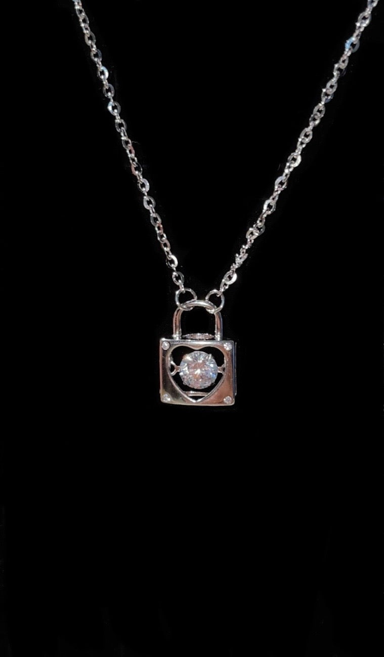 Silver Heart Lock Pendant Necklace