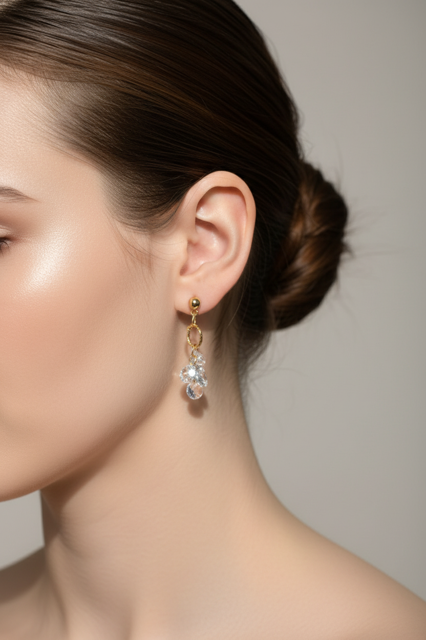 Zirconia Droplet Earrings / Ear Clips