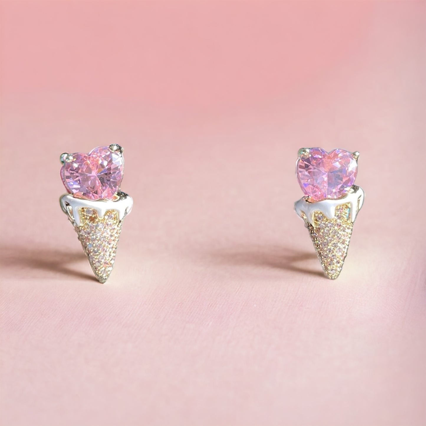 Pink Ice Cream Cone Zirconia Earrings