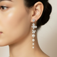 Long Dangling Zirconia Flowers with Faux Pearls Earrings
