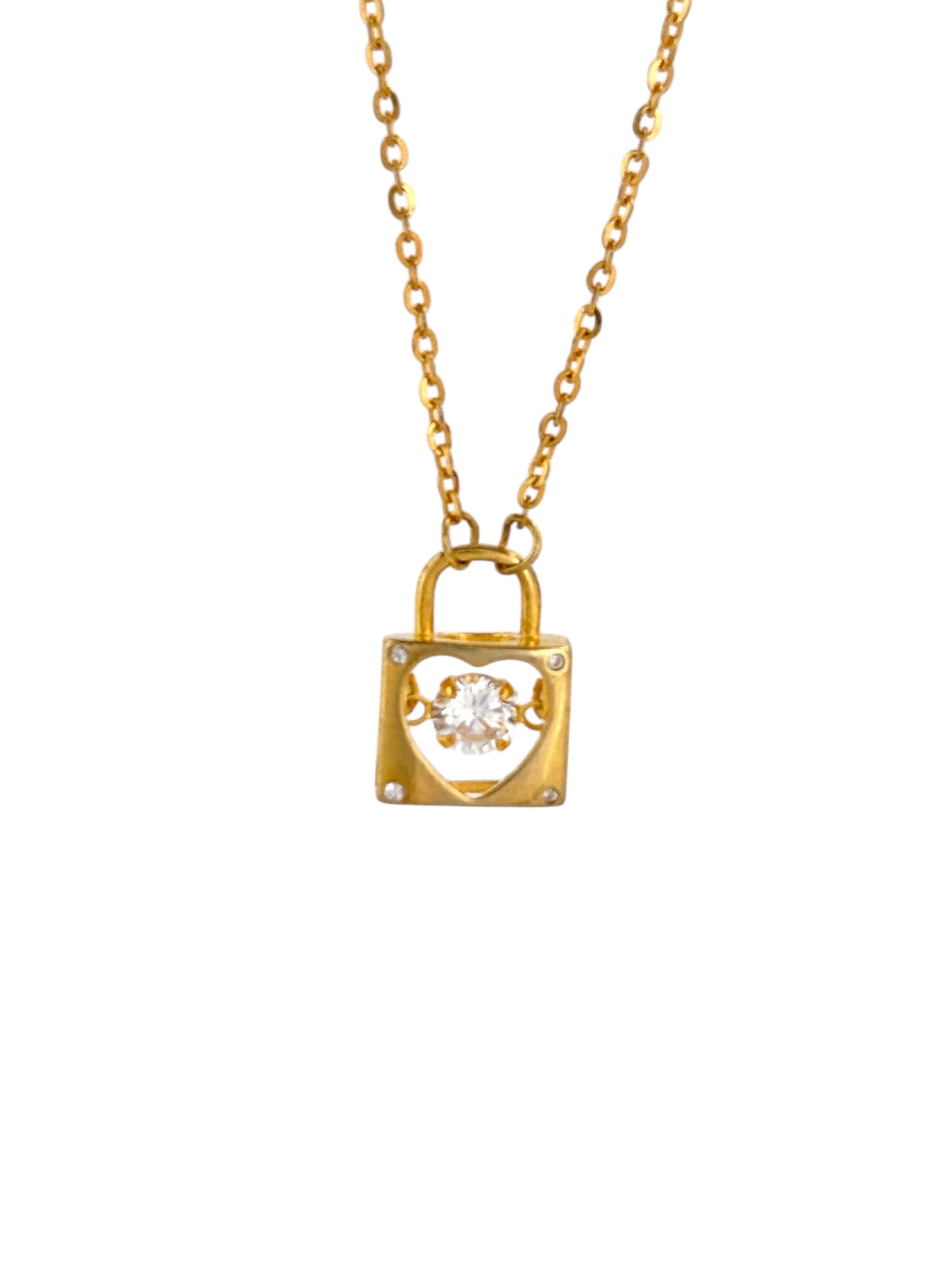 Golden Heart Lock Pendant Necklace