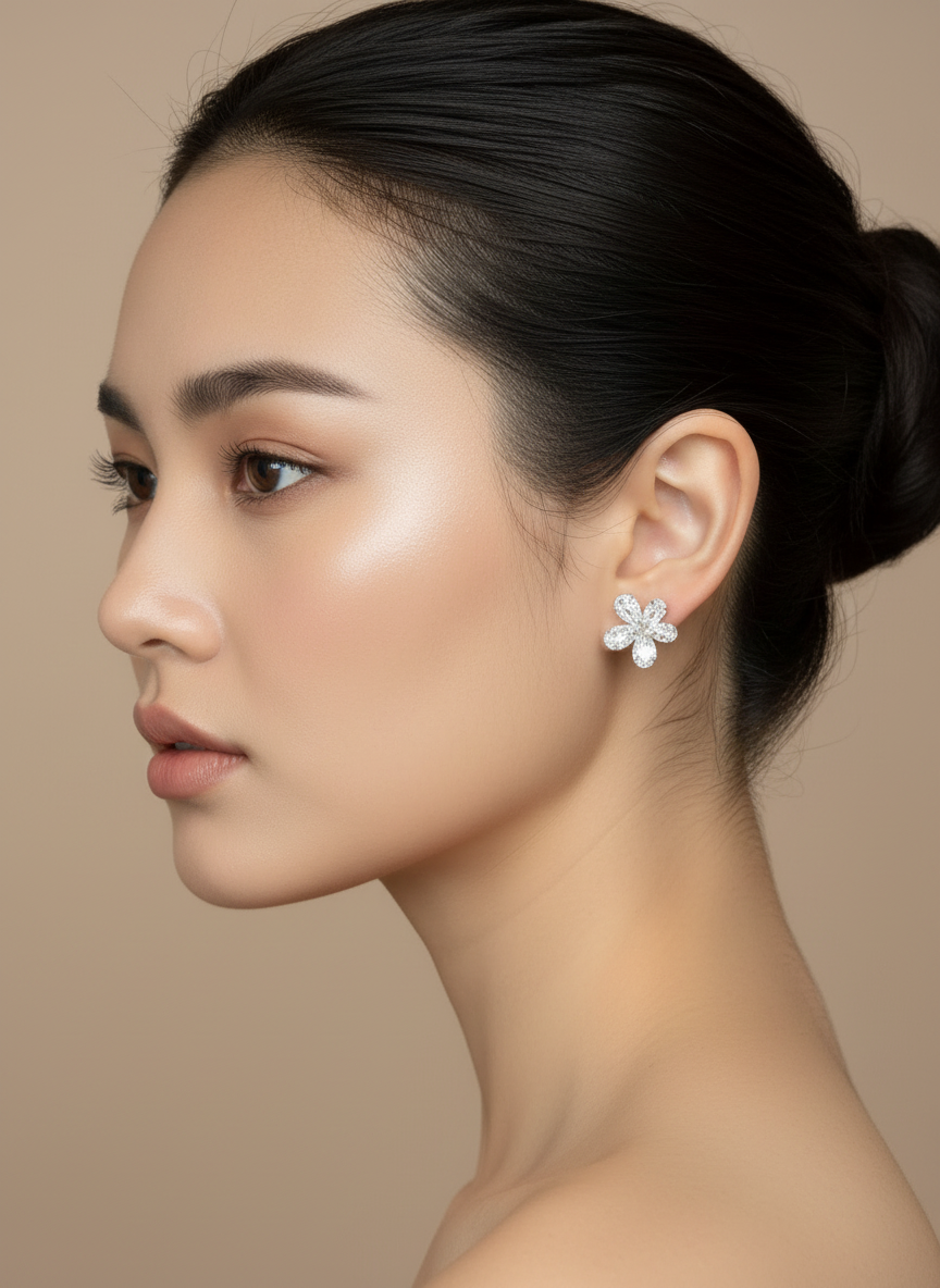 5 Petal Zirconia Flowers with Faux Pearl Detailing