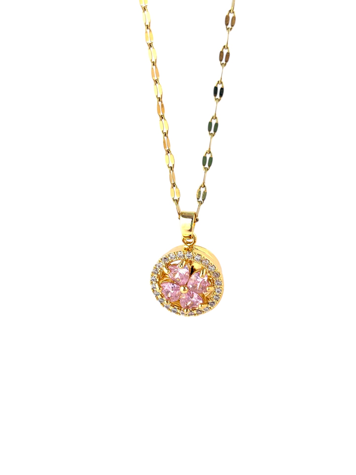 Pink Pendant Gold Rotating Necklace
