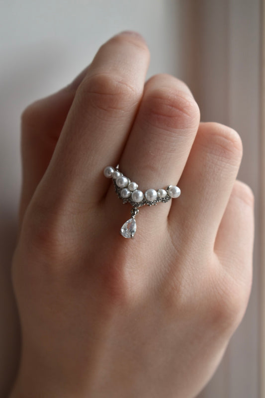 Pearl Droplet Tiara Adjustable Ring