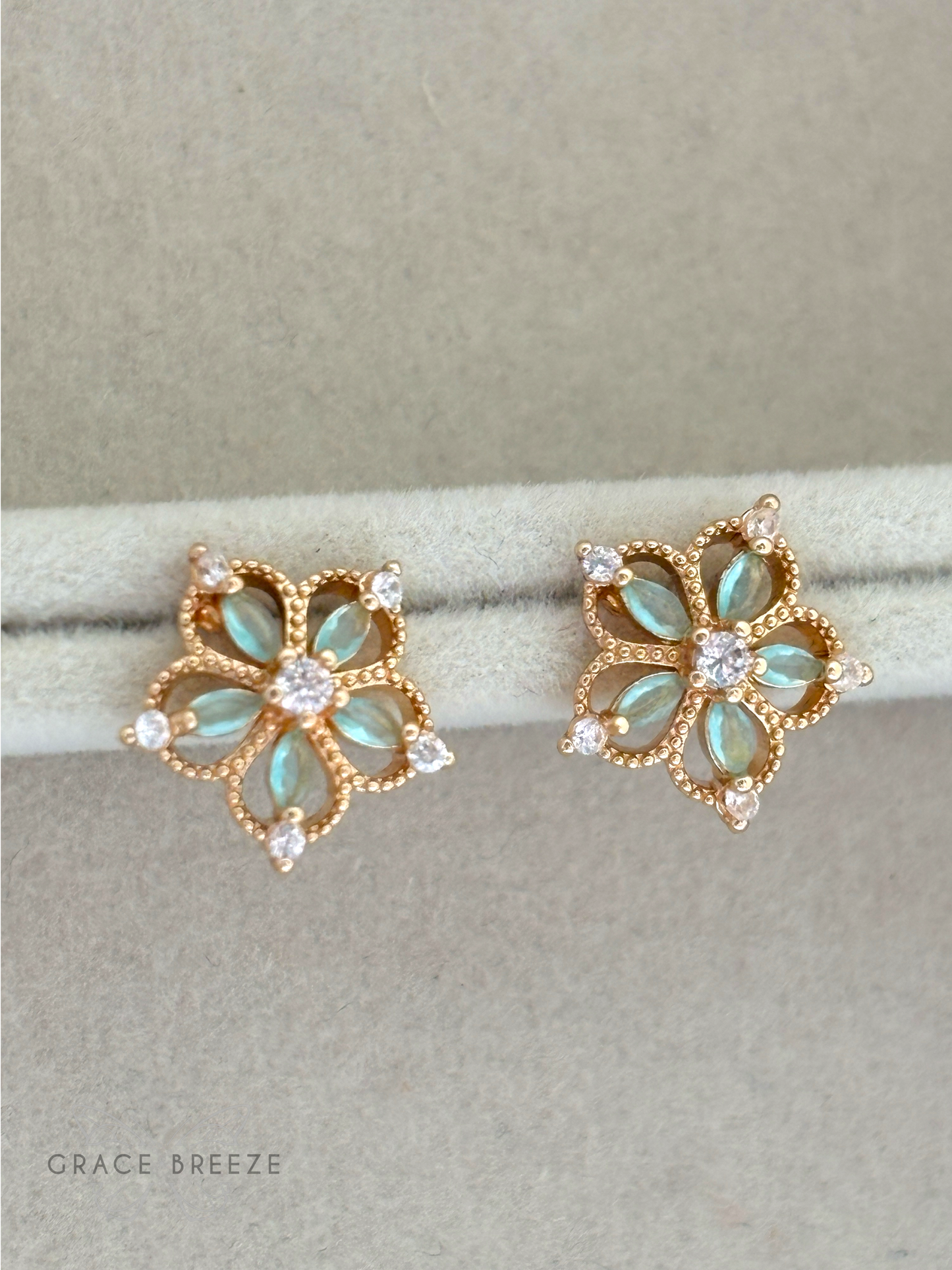 Rose Gold Aqua Blossom Earrings
