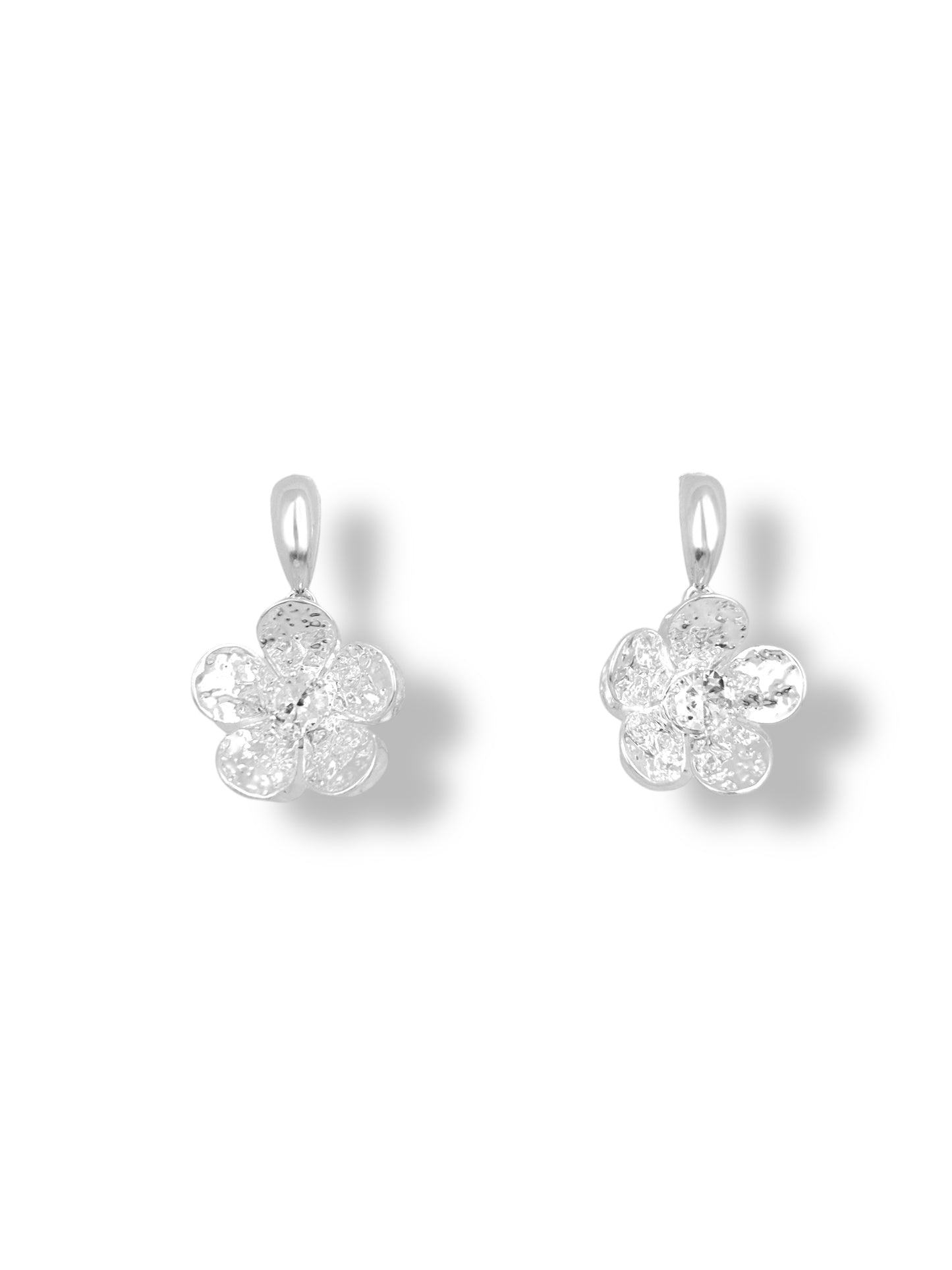 C.Z. Dangling dual flower silver earrings