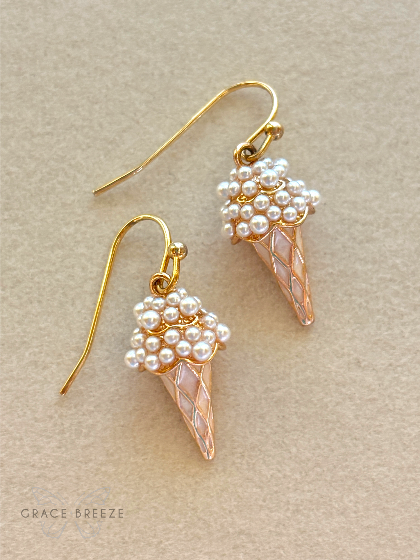 Pearly Ice Cream Gold Earrings