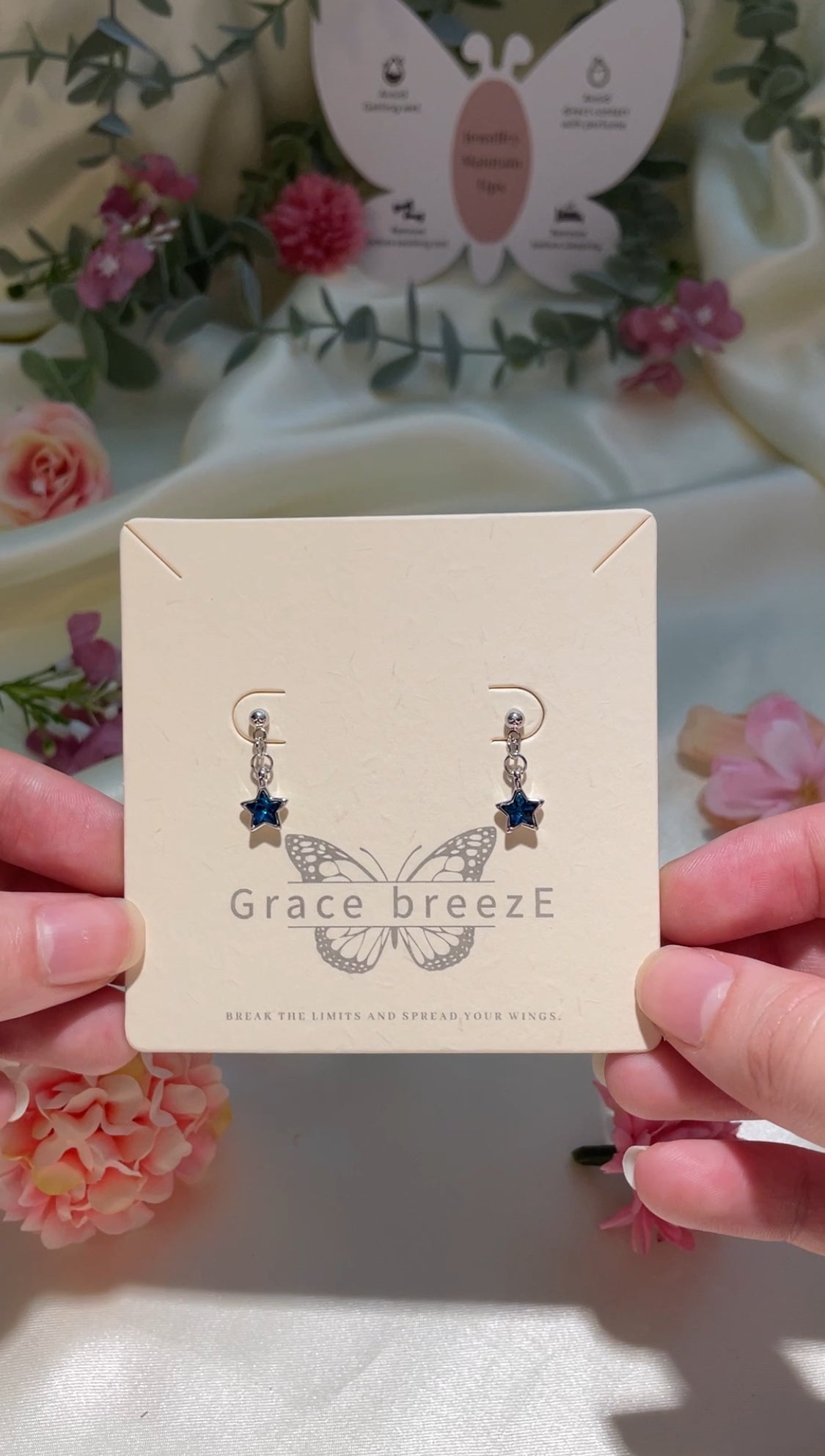 Dangling Blue Star Silver Earrings