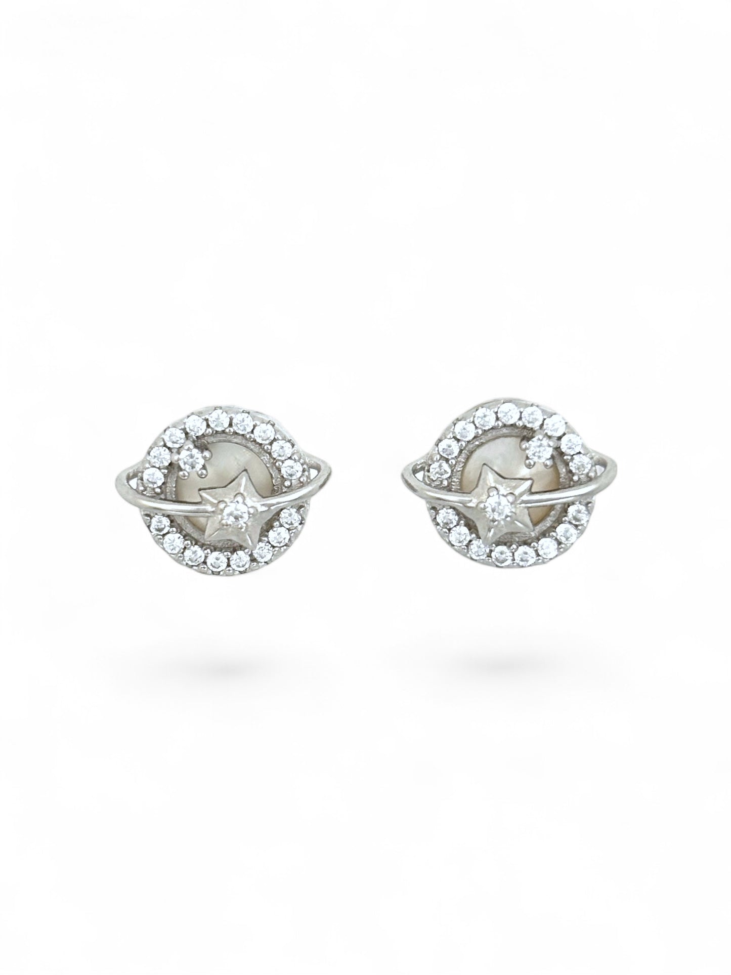 C.Z. Solid silver Saturn earrings