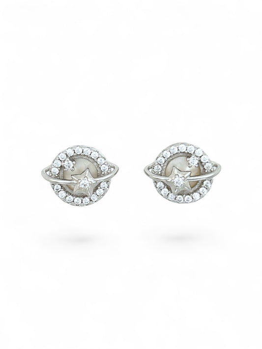 C.Z. Solid silver Saturn earrings