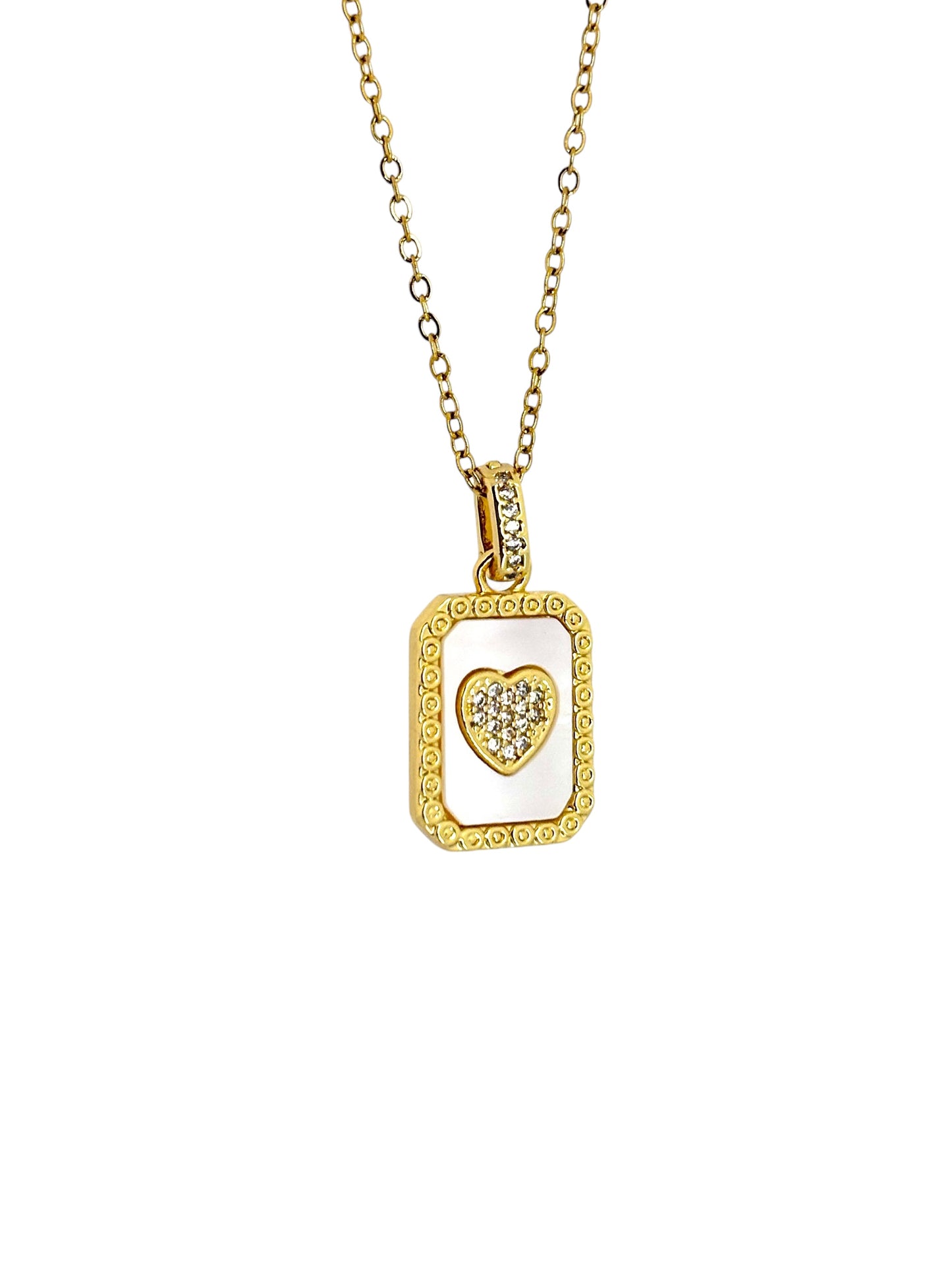 Gold Framed Heart Pendant Necklace