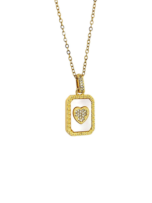 Gold Framed Heart Pendant Necklace