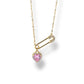 Pink Heart Gold Safety Pin Necklace