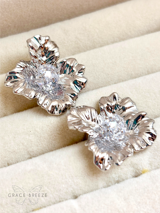 Silver Statement Open Flower Earrings