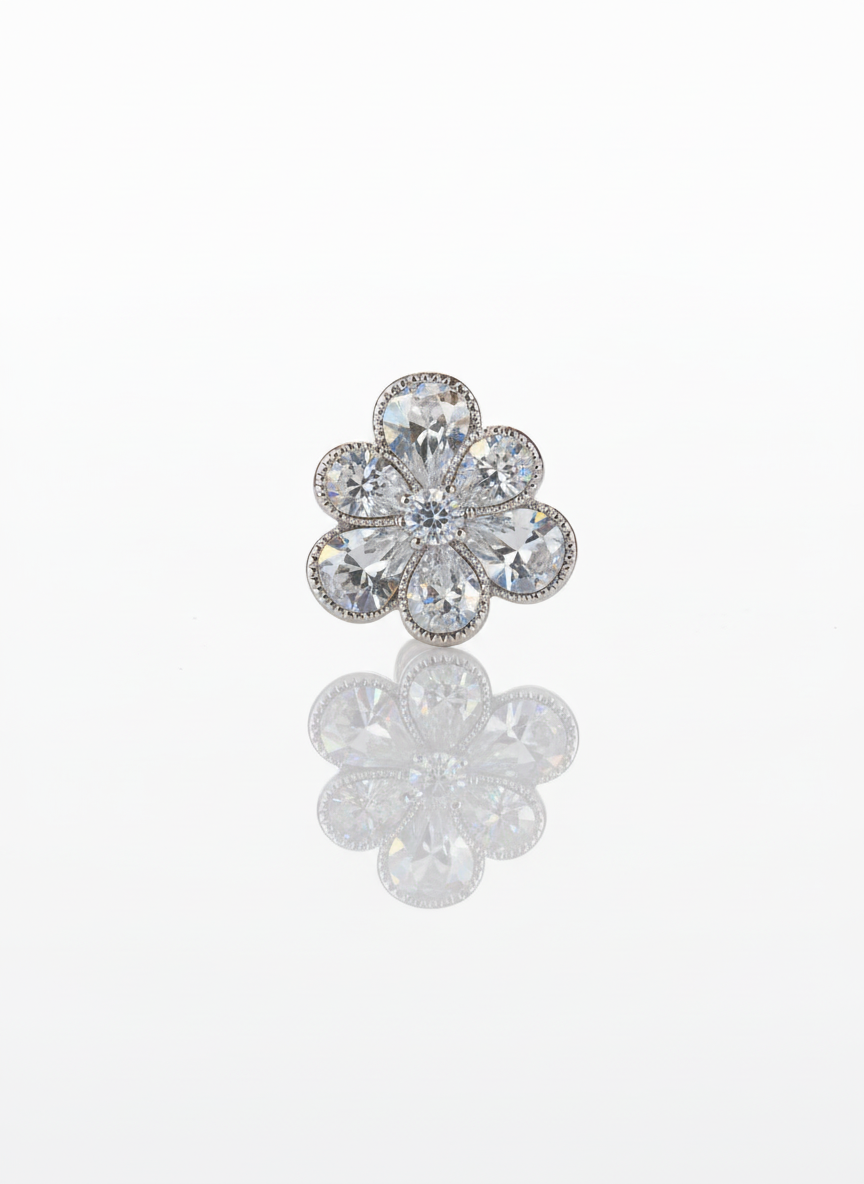 5 Petal Zirconia Flower Silver Earrings