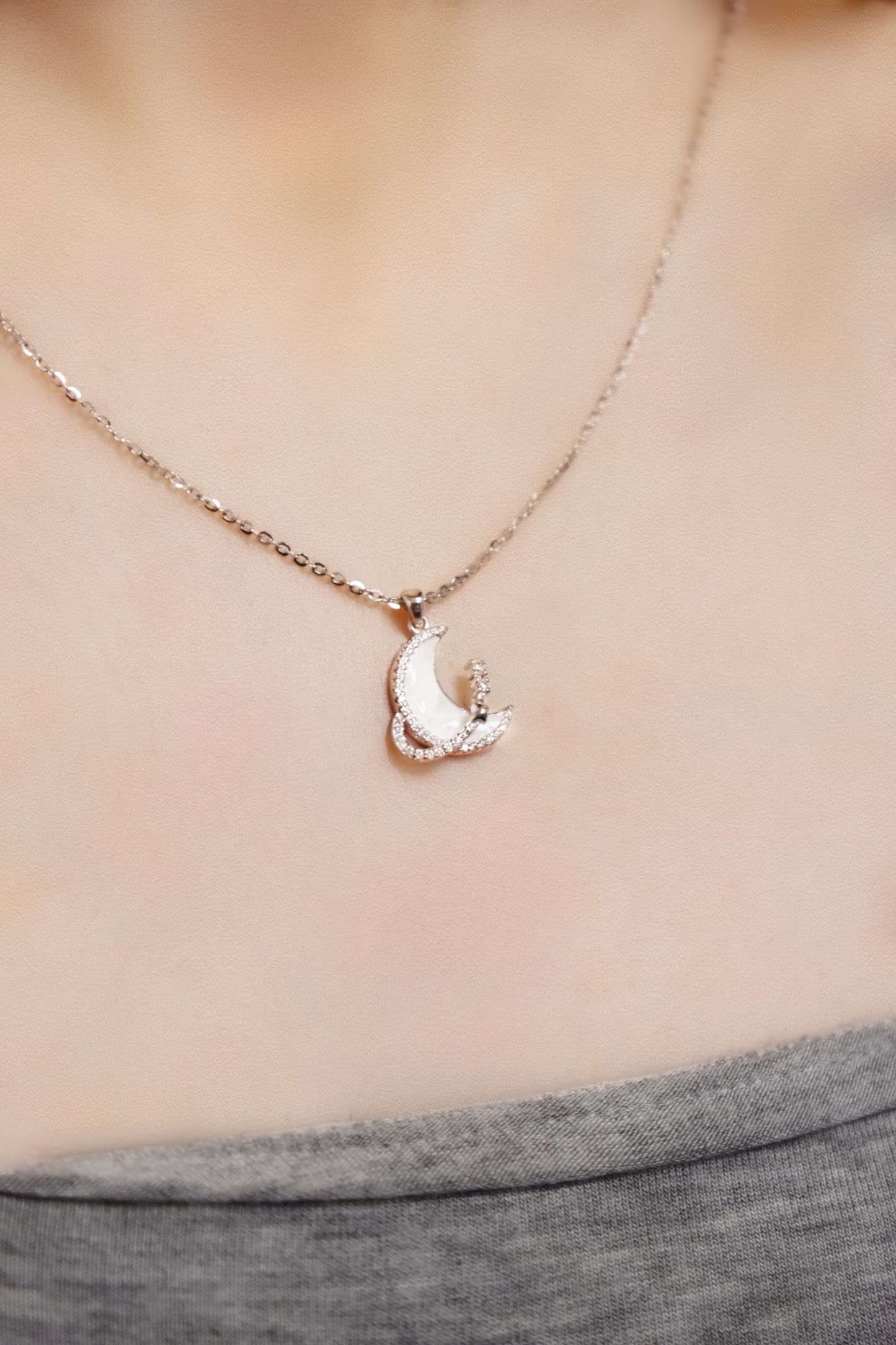 Celestial Crescent Moon Pendant Solid Silver Necklace