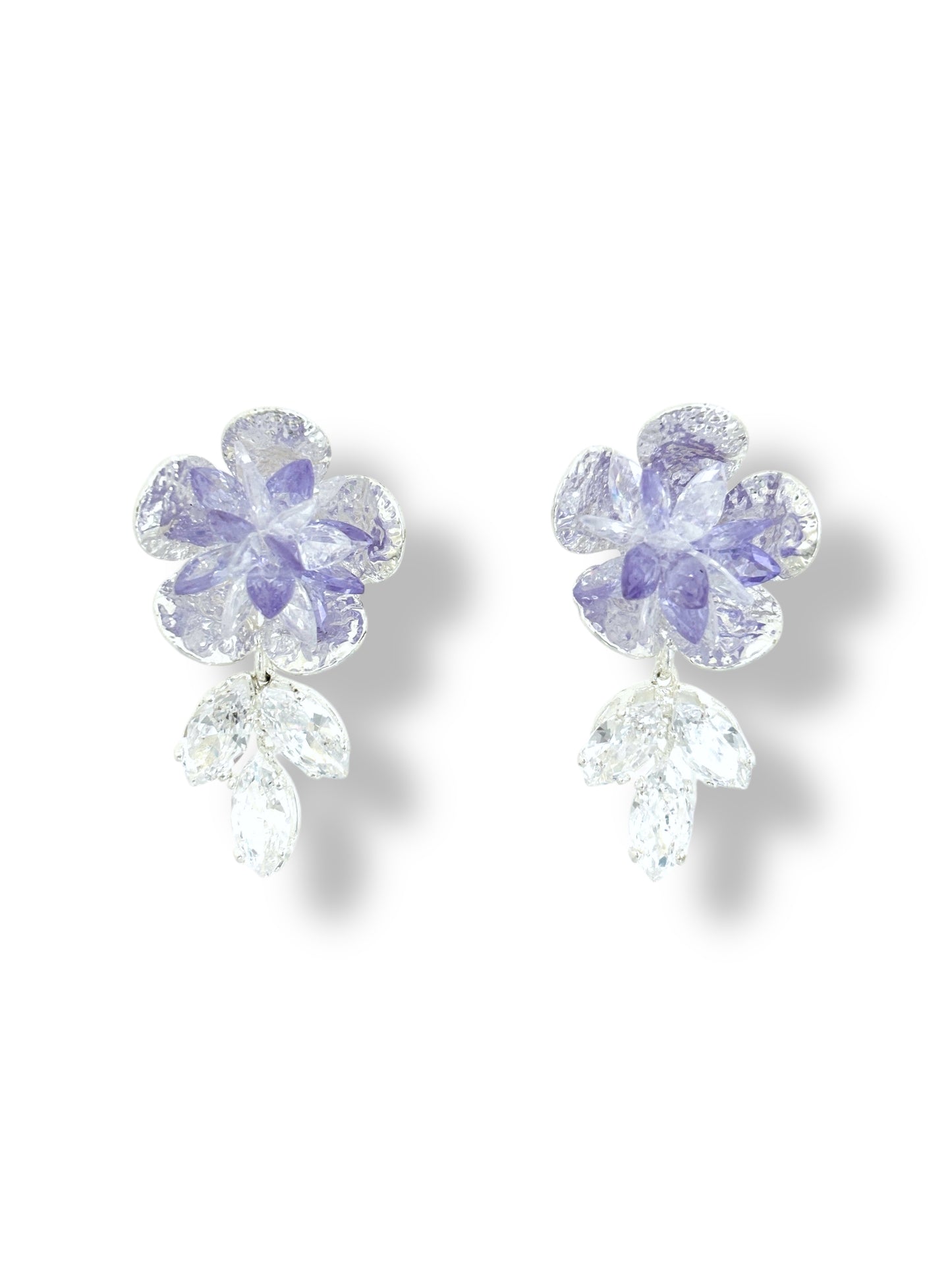Purple crystal flower earrings