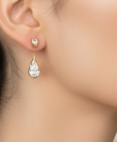 Gold-plated  Zirconia Warped Teardrop Jacket Earrings
