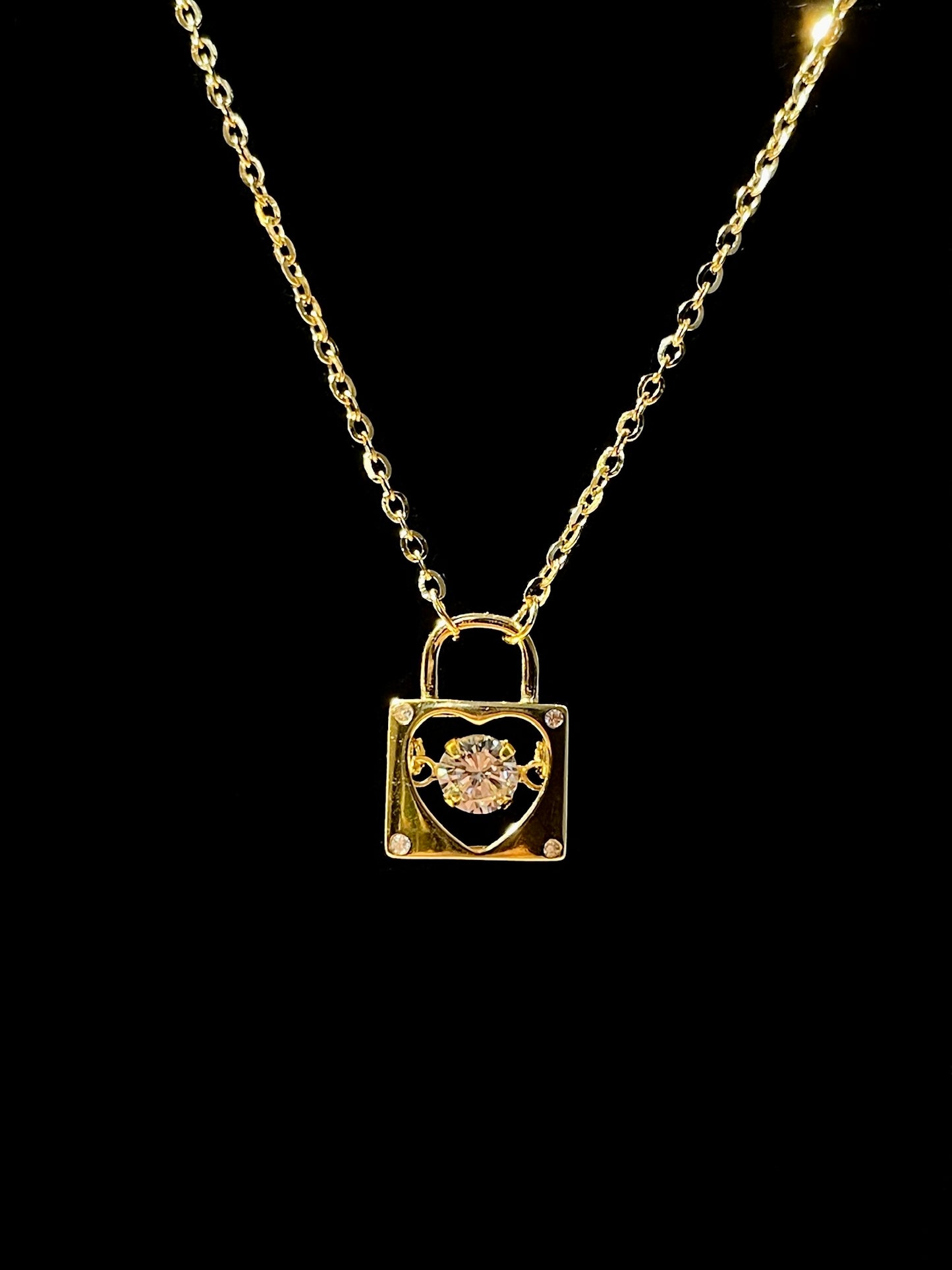 Golden Heart Lock Pendant Necklace