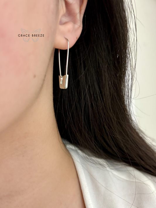 Safety Pin Silver Earrings