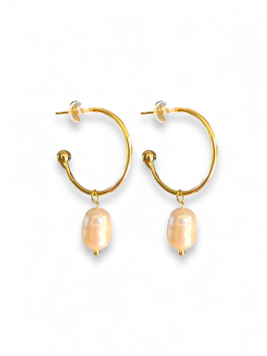 Golden Pearl Hoop Earrings