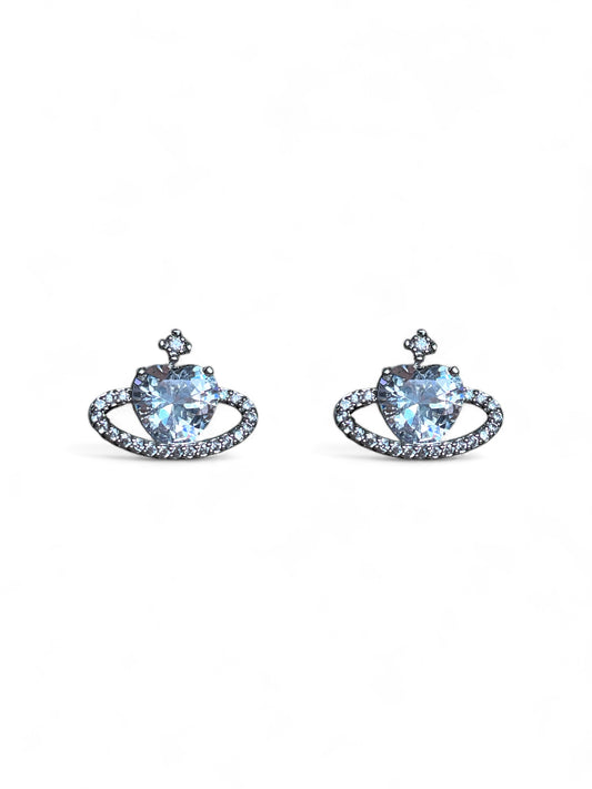 Heart-Centre Cubic Zirconia Orb Stud Earrings