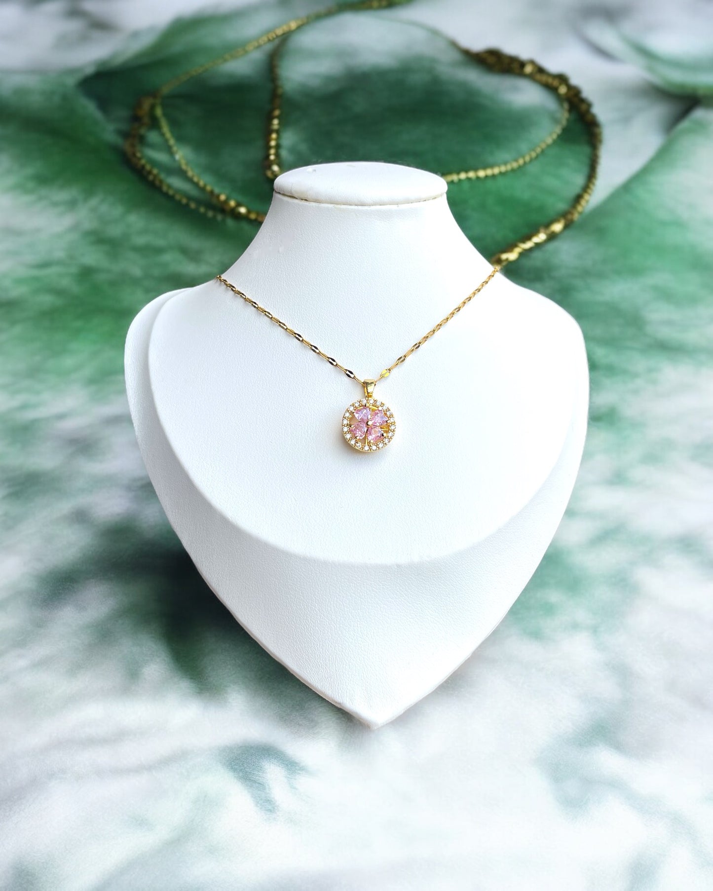 Pink Pendant Gold Rotating Necklace